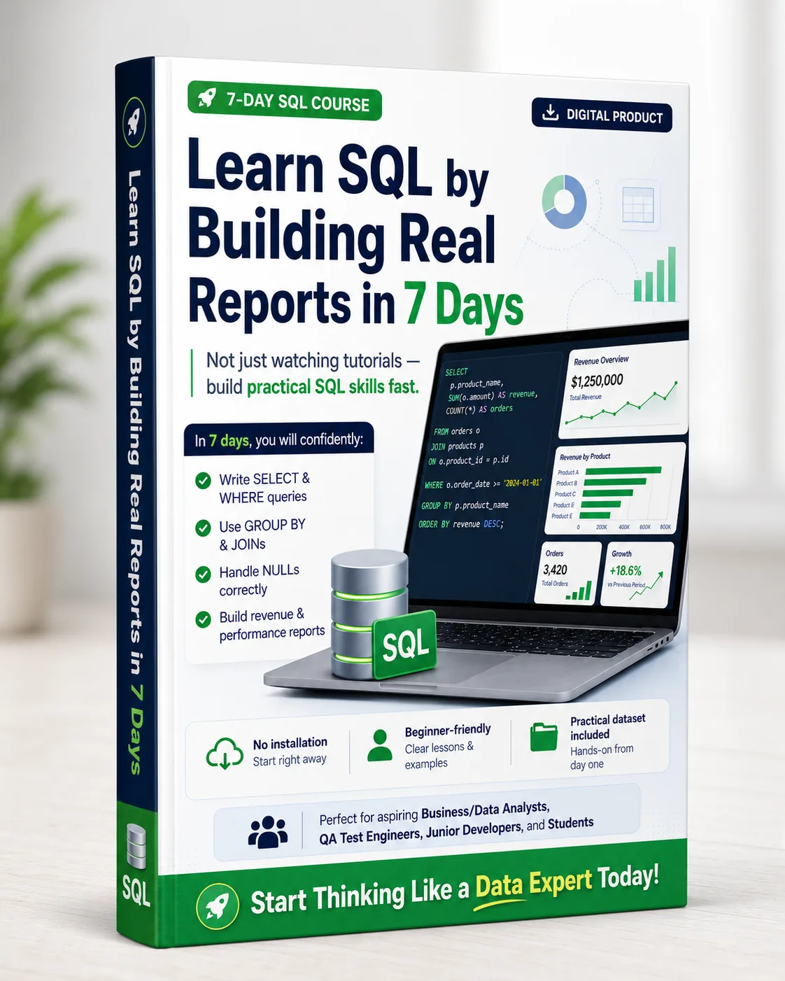 Learn SQL by Building Real Reports in 7 Days — book cover